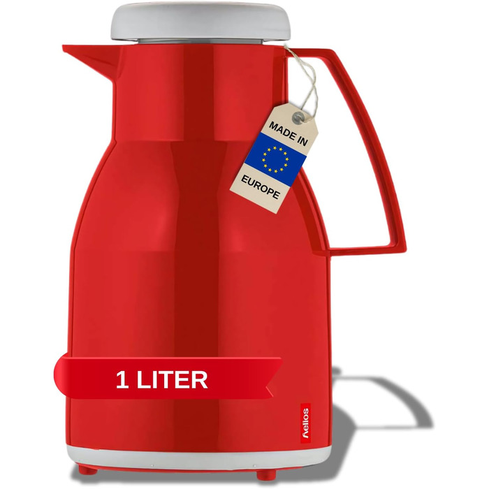 Термос Wash Thermoskanne 1L, 6 годин, червоний: зберігає напої гарячими та холодними, щільний кришка, для миття в посудомийній машині, подвійні стінки