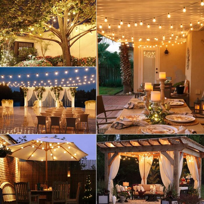 Сонячна гірлянда для вулиці Litogo з 25+2 LED-лампочками G40, 8 режимів, диммування, пульт дистанційного керування, тепле світло, для балкона, саду, тераси