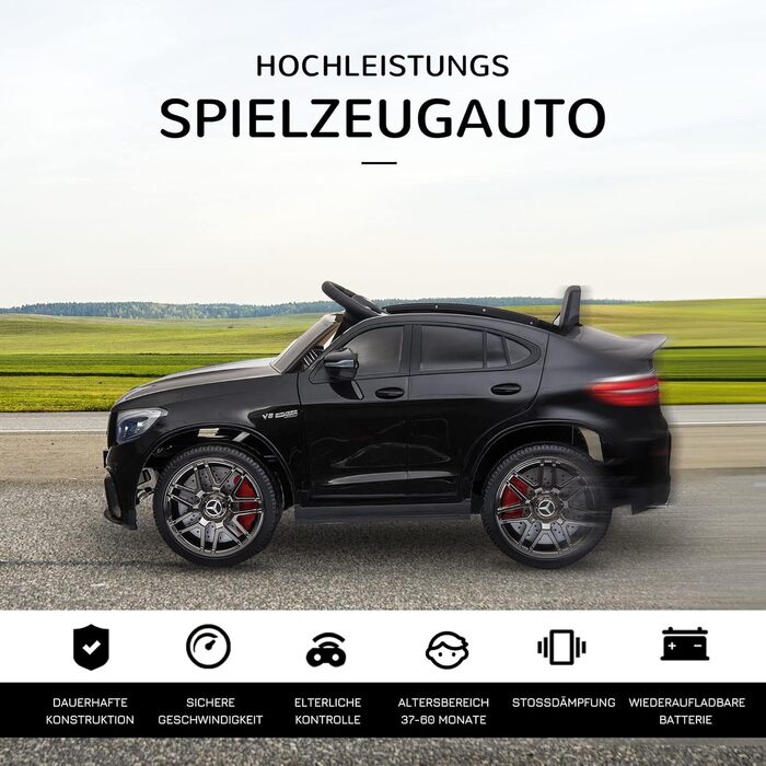 Дитячий електромобіль Mercedes-Benz AMG GLC63S Coupe 12V з пультом, ременем безпеки, 2x35Вт моторами, ліцензія, чорний