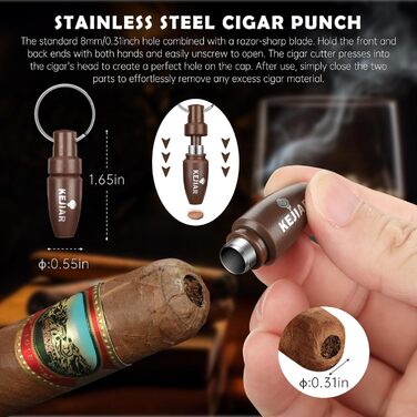 KEJIAR: Набір для зберігання сигар - Humidor з різаком, пуншем та зволожувачами, коричневий