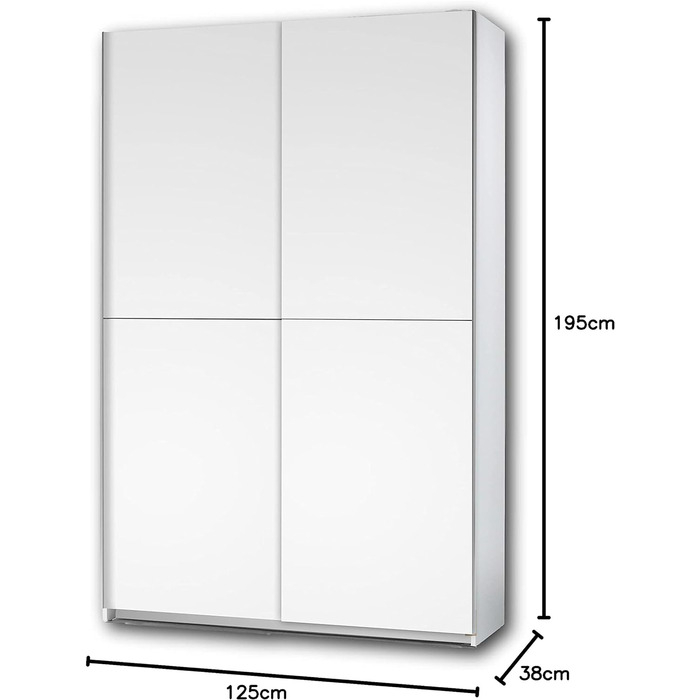 Елегантна шафа-купе з великою кількістю місця для зберігання - Універсальна шафа-купе в білому кольорі - 125 x 195 x 38 см (Ш/В/Г) Білий Без дзеркала Одномісний