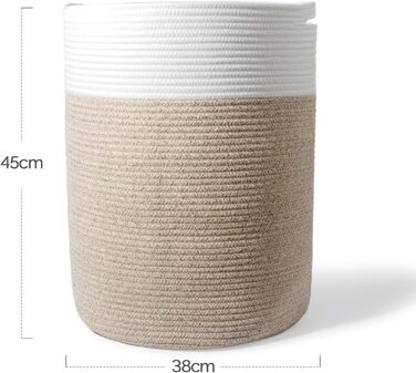 Кошик для білизни 32л з бавовни з ручками, плетені кошики для зберігання, коричневий (34х40 см)