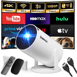 Портативний проєктор Mini Beamer 1080P FHD 2024: Android TV, WiFi 6, BT5.2, HDMI, USB, PS5, з пультом та кабелем