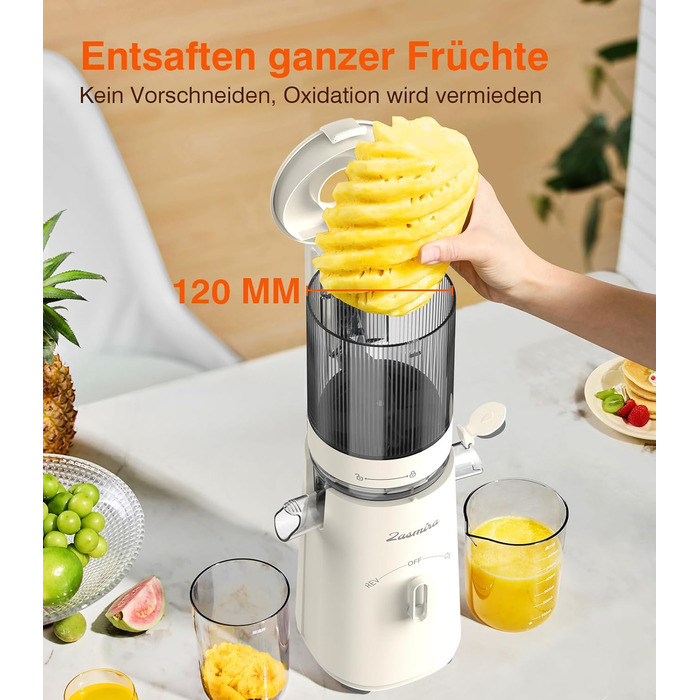 Соковитискач шнековий REV з великим завантажувальним отвором 120 мм, для овочів та фруктів, 1,5 л, режим REV, легко мити