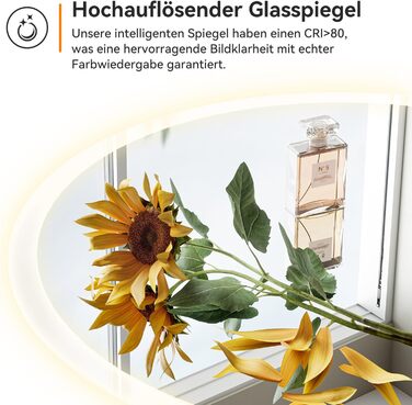 Дзеркало для ванної кімнати HOROW Кругле з підсвіткою 80см LED, регульоване, антизапар, без рами, IP44, 80x80 см