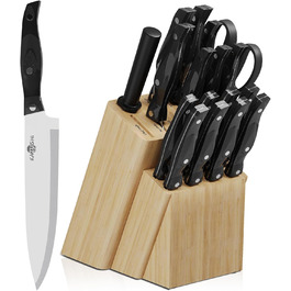 Набір ножів Messerblock: 19 предметів, нержавіюча сталь, з підставкою з дерева, для професійної кухні, з точильним каменем