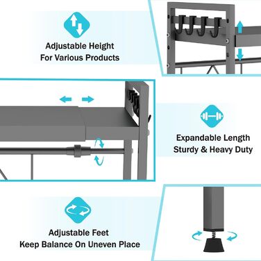 Регульована полиця для мікрохвильової печі, розширювана підставка-органайзер для кухні, міцний металевий каркас, з 8 гачками (2-рівнева, сіра)