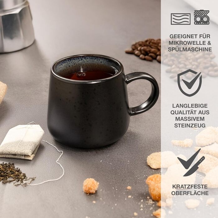 Набір посуду Moritz & Moritz SOLID 24 предмети для 6 осіб, кераміка, антрацит: обідні тарілки, глибокі тарілки, десертні тарілки, чашки з ручками