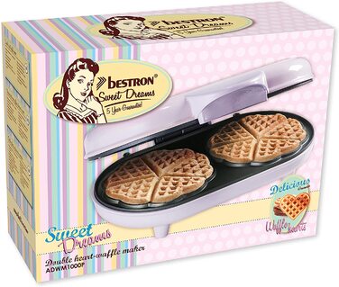 Вафлі Bestron Double Waffle Iron Heart, Антипригарні, Підвісний кошик, Ідеально підходить для урочистостей, Рожевий