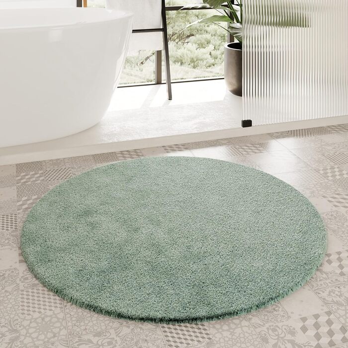 Килимок для ванної кімнати з м'яким пухнастим ворсом, неслизький, придатний для прання, Salbei (55 x 65 см, 90 см (круг))