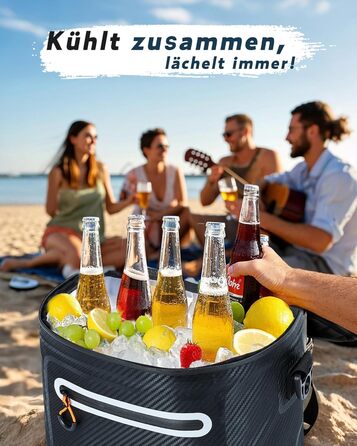 Термосумка-холодильник 7л, 14л, 24л ізольована водонепроникна для кемпінгу, пікніка, пляжу та грилю - Carbon-Schwarz (Чорний)