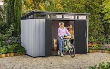 Садовий будинок Keter Artisan Gerätehaus 214x218x226 см, 8.3 м³ – вуличний, з підлогою, двостулковими дверями та вікнами, сірий
