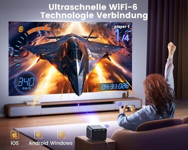 Beamer 4K з автофокусом та корекцією трапеції: проєктор для домашнього кінотеатру та перегляду з телефону (1080p, WiFi6, Bluetooth, Dolby Audio)