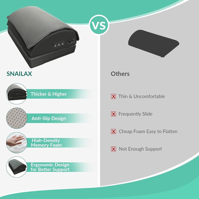 Підставка для ніг Snailax під стіл з підігрівом та вібраційним масажем, регульована висота, ергономічна, чорна