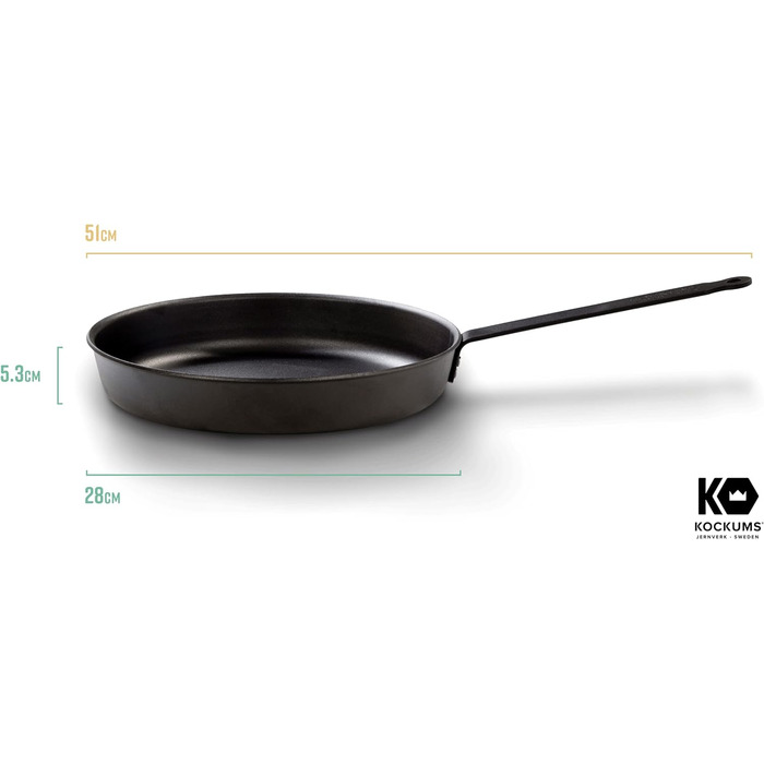 Сковорода з вуглецевої сталі Kockums Jernverk Сковороди преміум-класу, попередньо оброблені натуральною рослинною олією, розкішна шведська сковорода з вуглецевої сталі, (28 см)