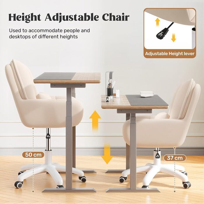 Ергономічне крісло 2-в-1 для дому та офісу: обертове, регульоване по висоті, з подушкою, велюр, бежеве