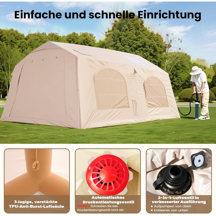 Надувний намет для кемпінгу Oxford 10 осіб - Водонепроникний, Air Glamping намет для відпочинку на природі