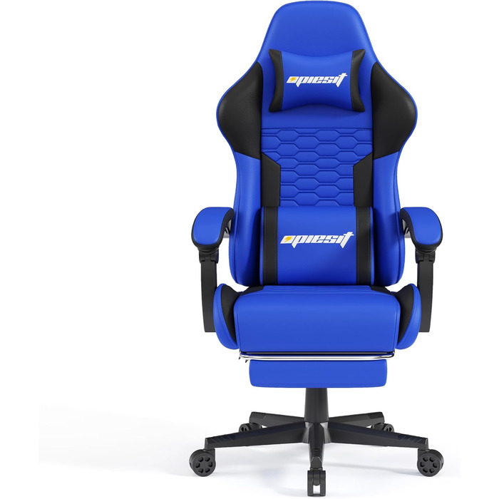 Ігровий крісло з підніжкою, регульованими підлокітниками та підтримкою попереку, ергономічне для дорослих, велике, високе, блакитне