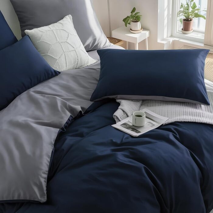 Комплект постільної білизни RUIKASI з бавовни 4-х частинний (сірий, антрацитовий, темно-синій)