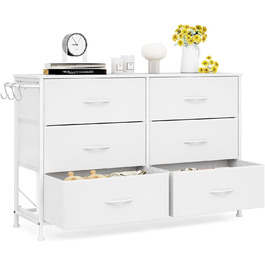 Комод Flur з 6 висувними ящиками з тканини - промисловий комод для вітальні з металу - комод для передпокою в стилі рустік - комод для спальні з тканини для одягу - білий 100x30x65 см, 6 ящиків - 100x30x65 см білий