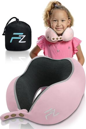 Подушка для шиї FLOWZOOM Comfy - для подорожей (літак, авто) - Memory Foam, регульована, 360° підтримка, дихаючий чохол, чорний (4.2. Comfy Kids S - Рожевий)