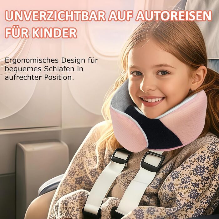 Подушка для шиї ProGlobe, 100% Memory Foam, ортопедична, для подорожей (літак, авто, поїзд), з маскою для сну, сітчаста сумка (світло-рожева)