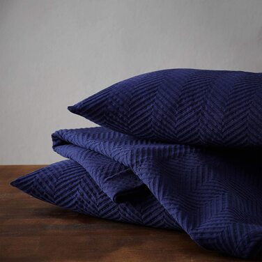 Покривало URBANARA Lixa-100 чиста бавовна, темно-синій, з текстурою в ялинку - 275 х 265 см, покривало, ковдра, покривало для ліжка, покривало для дивана, Бавовняна ковдра темно-синього кольору 275 х 265 см