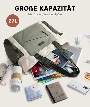 Сумка-шопер LOVEVOOK для жінок: велика, легка, для ноутбука 15,6/17,3 дюймів, робоча/університетська, для роботи, навчання, подорожей (бежево-зелений)