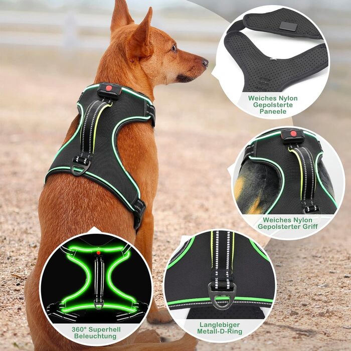 Легка шлейка для собак, акумуляторна, для всіх розмірів (XL, зелена)