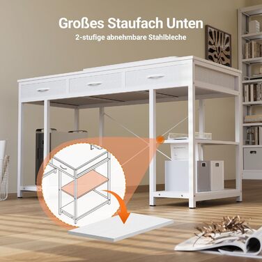 Комп'ютерний стіл Claiks з 3 шухлядами, 120 x 60 см, з полицею, 2 розетки та 2 USB-порти, для офісу та дому, білий