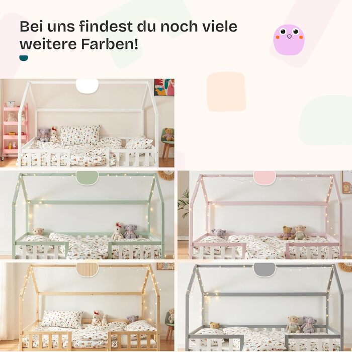 Ліжко дитяче Sisimiut Montessori 140x200 см з бар'єром. Дерев'яне ліжко для дітей, підлога, ламелі, сосна, світло-сірий/білий, без матрацу