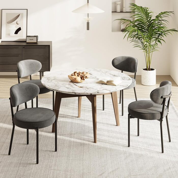 Обідні стільці COLAMY з м'яким сидінням 10 см – Сучасні стільці з плюшевої тканини Teddy, з міцним металевим каркасом – Для кухні та вітальні, Білий (Сірий, 2 шт.)