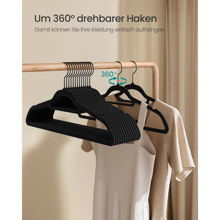 Плечики для одягу SONGMICS з оксамитовим покриттям, 20 шт., антиковзаючі, для краваток, 360° обертовий гачок, 0,6 см, економія місця, 43,5 см, для пальто, штанів, срібно-світло-зелені