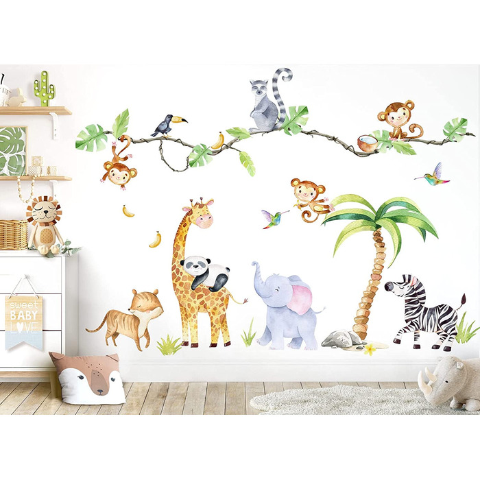 Набір настінних наклейок Grandora XXL для сафарі з тваринами, наклейка на стіну для дитячої кімнати, DL769 - 4 (м-78 х 51 см(ШхВ))