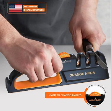 Точилка для ножів Sharp Pebble Orange Ninja з 5 регульованими кутами, преміум-якість – ручна точилка для кухонних та кишенькових ножів