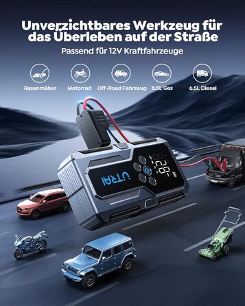 Powerbank-пусковий пристрій UTRAI для автомобіля: 4500A, компресор 150PSI, швидка зарядка 18W, ліхтарик, 8.5L бензин/6.5L дизель