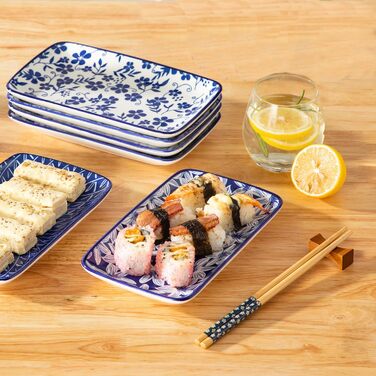 Набір тарілок Vancasso Selene 6 шт, прямокутні порцелянові тарілки для закусок, суші, десертів, фруктів, овочів 22x13 см