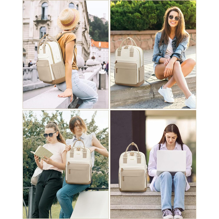LOVEVOOK Рюкзак для жінок, 15.6 дюймів, рюкзак для ноутбука, рюкзак для подорожей, водонепроникний, сумка для роботи, рюкзак, жіноча шкільна сумка, для підлітків, дівчаток, елегантний, для школи, університету, подорожей, роботи, офісу, Бежевий, 15.6 дюймі