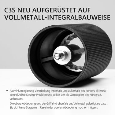 Кавомолка ручна TIMEMORE Chestnut C3S Pro: прецизійний помел, керамічний жорно, місткість 25г, чорний колір