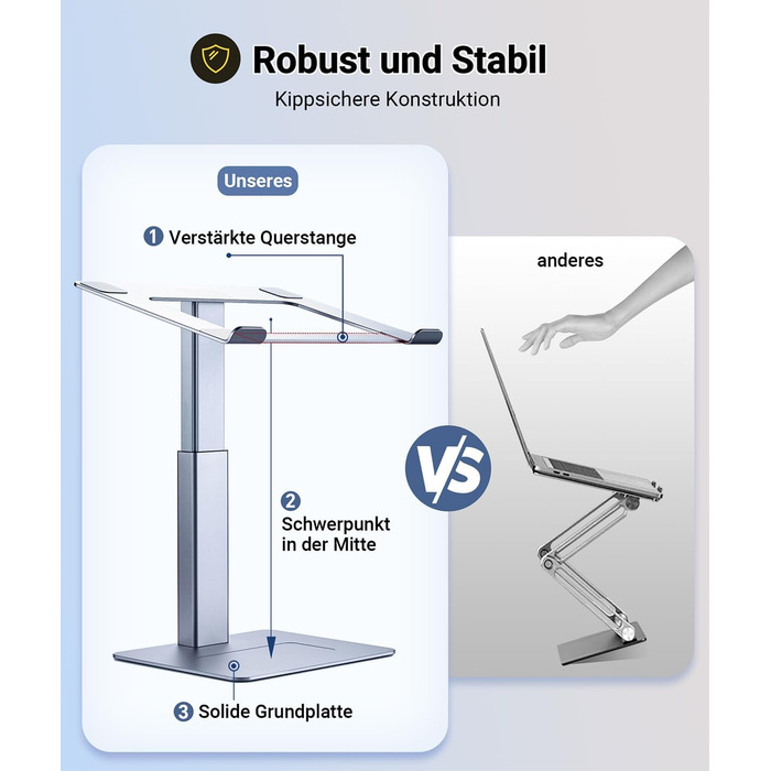 Регульований підставка для ноутбука, стійка для ноутбука на стіл, можливість стоячи, підставка для DJ ноутбука, компактна альтернатива столу, сумісна з MacBook та ноутбуками 13' - 16.5', чорний (сріблястий)
