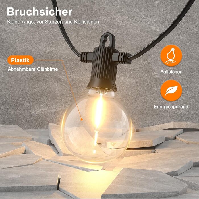 Льо́нтанка Kawaya 10 метрів, LED, для вулиці, 15+1 лампочки, IP65, вологостійка, тепле світло, для балкона, тераси, саду, весілля, заднього двору