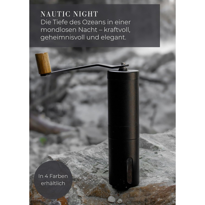 Ручна кавомолка Lambda Coffee з нержавіючої сталі та керамічним жорном | Для еспресо та інших сортів кави | З регулюванням ступеня помолу | Nautic Night