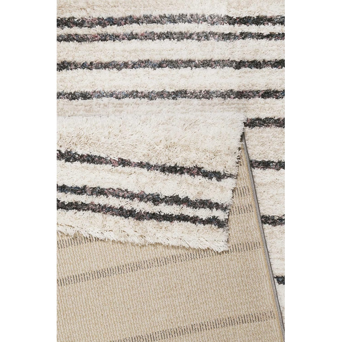 Сучасний і затишний волохатий килим Esprit зі смугастим візерунком для вітальні, спальні та дитячої кімнати - Gesa (Cream White, 133 x 200 см)