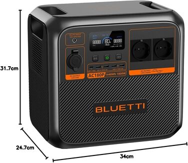 Портативна електростанція BLUETTI AC180P, 1800Wh, 2000W (4800W пік), надійна для відпочинку на природі
