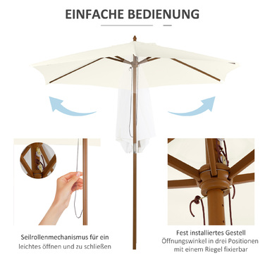 Садова парасолька Outsunny Parasol 2,5 м Ø 3-ступеневий захист від сонця з бамбука та поліестеру білого кольору для саду та патіо
