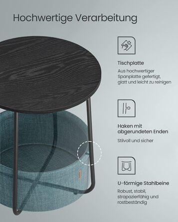 Журнальний столик VASAGLE круглий з кошиком, темно-бірюзовий LET223B56, ефект чорного дерева
