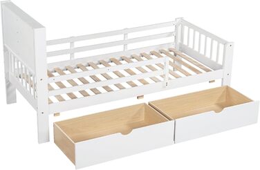 Дитяче ліжко Кiндербет 90x200 з шухлядами, полiцями та захистом, бiле. Ліжко-трансформер для підлітків, бiле, без матраца
