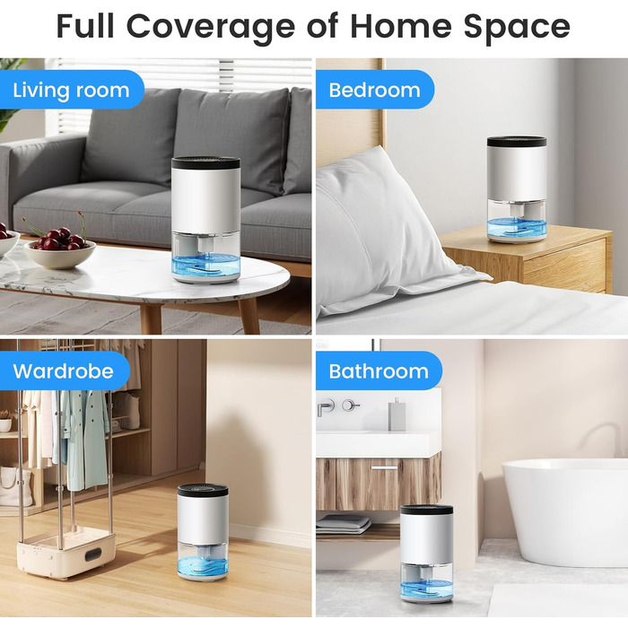 Електричний осушувач повітря без контейнера, 1000 мл, компактний, тихий, з автовимкненням, портативний, для офісу, спальні, ванної кімнати, білий