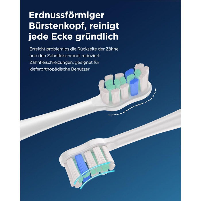Електрична звукова зубна щітка для дорослих та дітей, 5 режимів чищення, 3 рівні інтенсивності, таймер, 8 насадок, кейс для подорожей, біла (1 шт.)