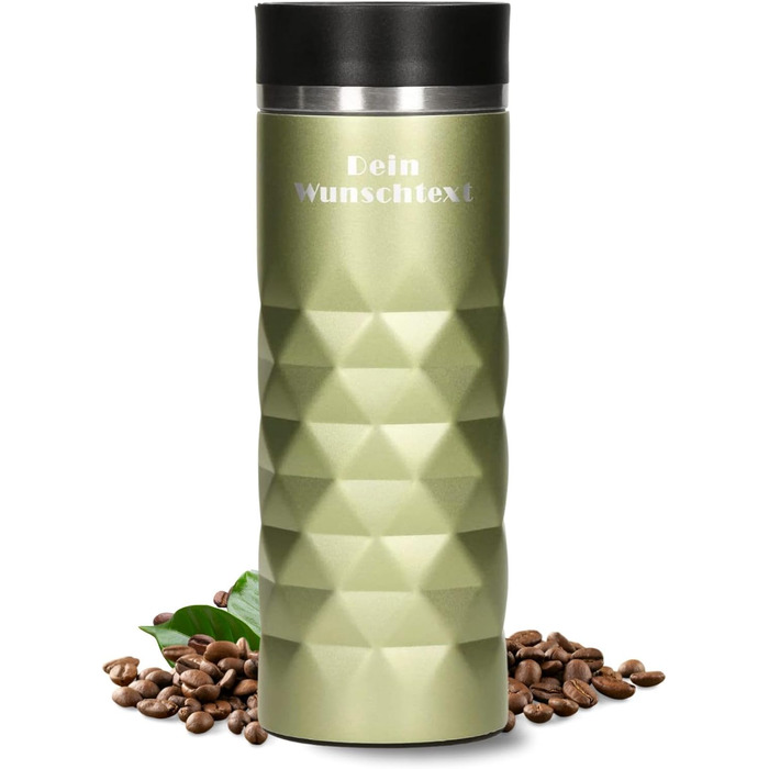 Термокружка Elasto з нержавіючої сталі, 450 мл, з індивідуальною гравіюванням (Saphir Grün)